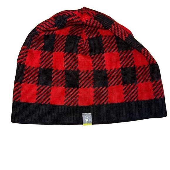 NWOT SMARTWOOL MEN'S SLOPESTYLE HAT red plaid merino wool blend winter beanie - Picture 3 of 6